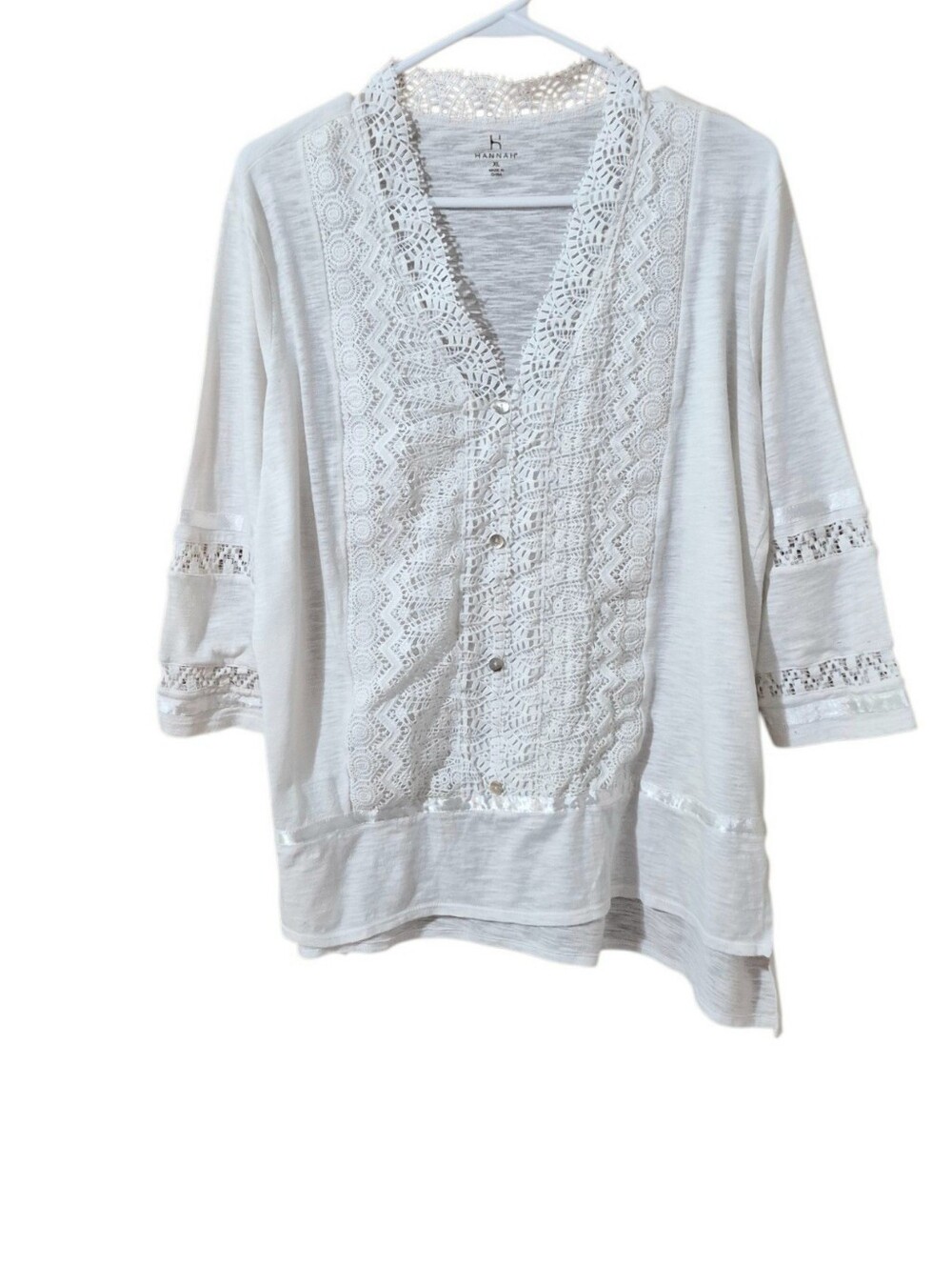 Hannah Lace-Trim Off White Women's Button Front Pullover Top Sz XL